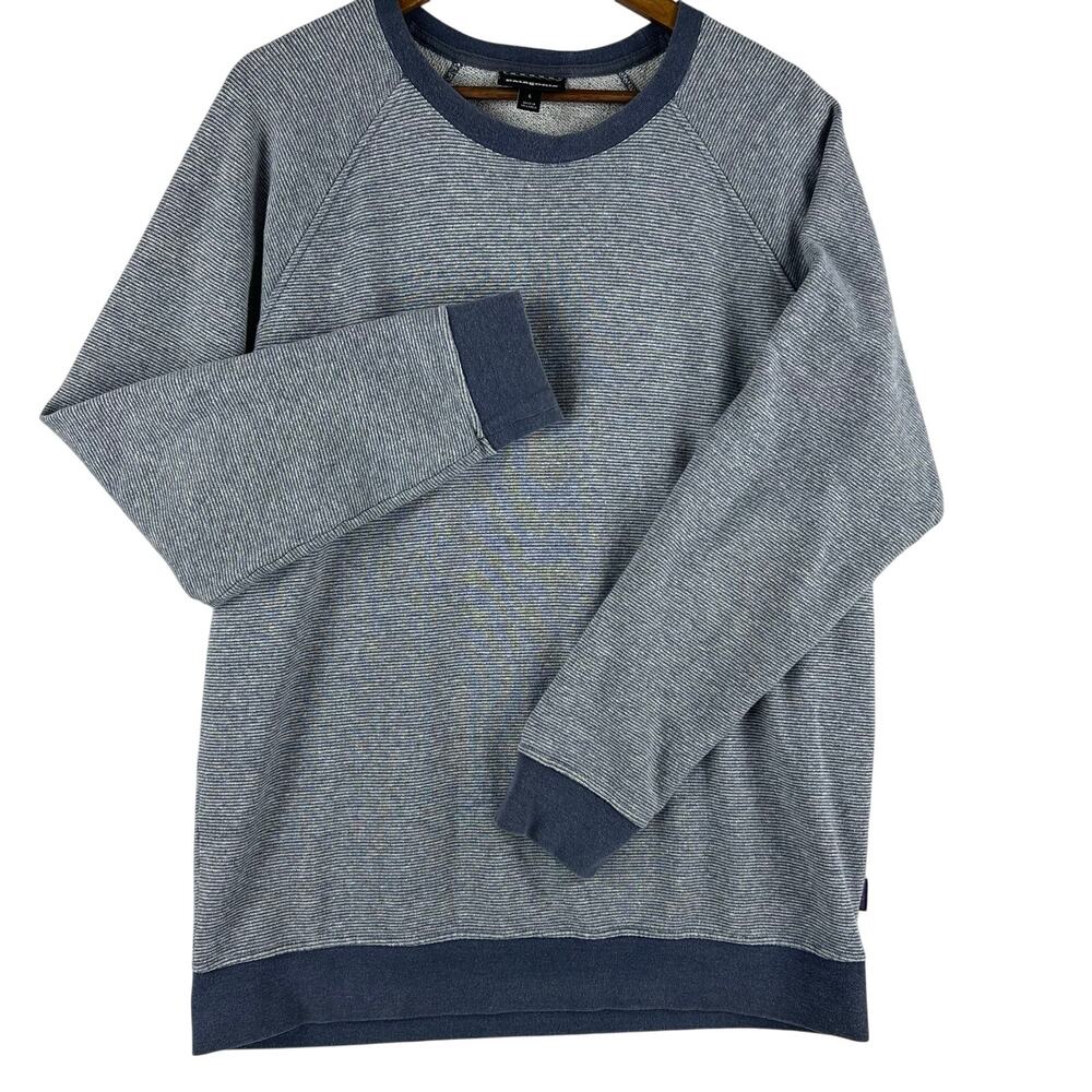 Patagonia MNS Trail Harbor Crewneck Sweatshirt L Blue Stripe Hemp/Organic Cotton